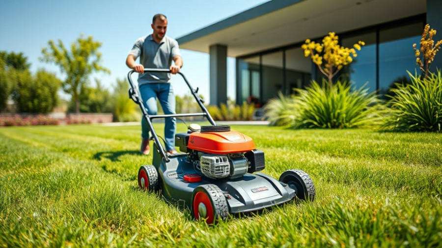 Man mowing green lawn with gas mower, best gas lawn mower brand Lowe's