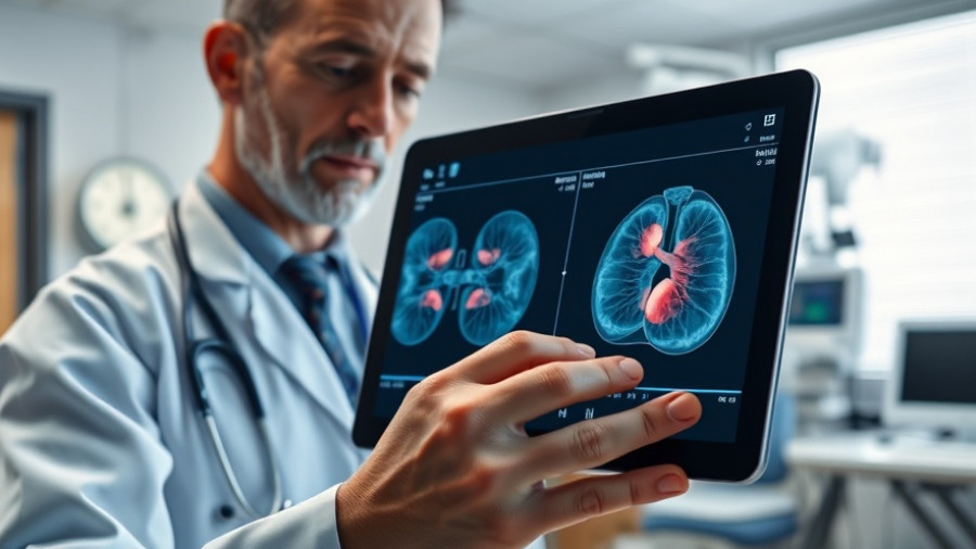 Doctor reviewing kidney scan on a tablet for kidney disease analysis.