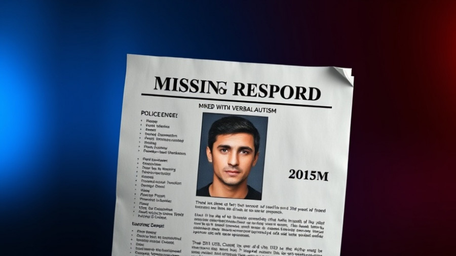 Police report of missing man with verbal autism on gradient background.