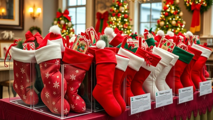 Yolo County foster youth donations of Christmas stockings filled with gifts.