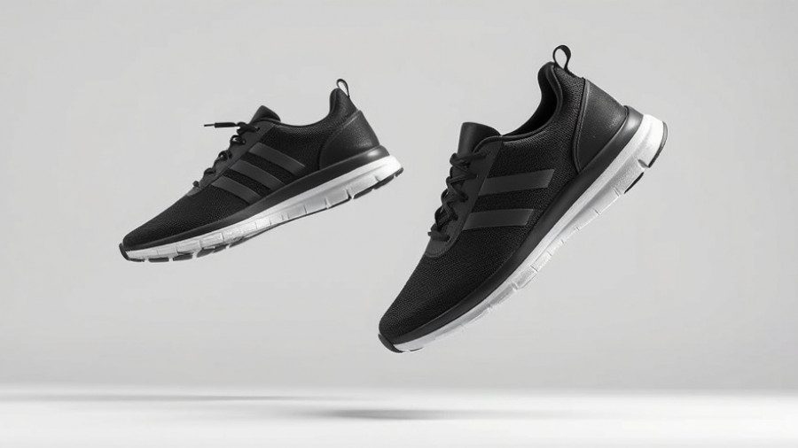 Sleek black athletic shoes suspended mid-air for daily walking benefits.