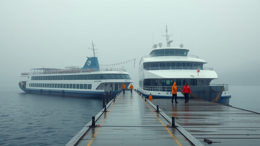 Nantucket ferry docked amid fog, highlighting service disruptions.