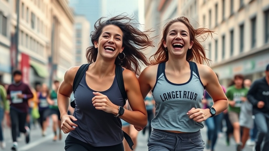 Two 20-somethings celebrating during a marathon.