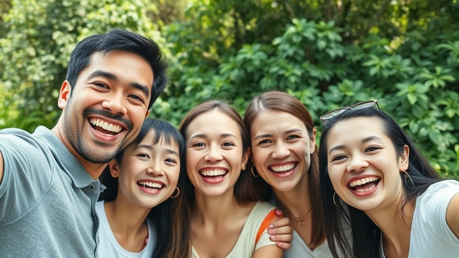 Happy family smiling outdoors and embracing in a photorealistic setting, conveying caregiver burnout support.