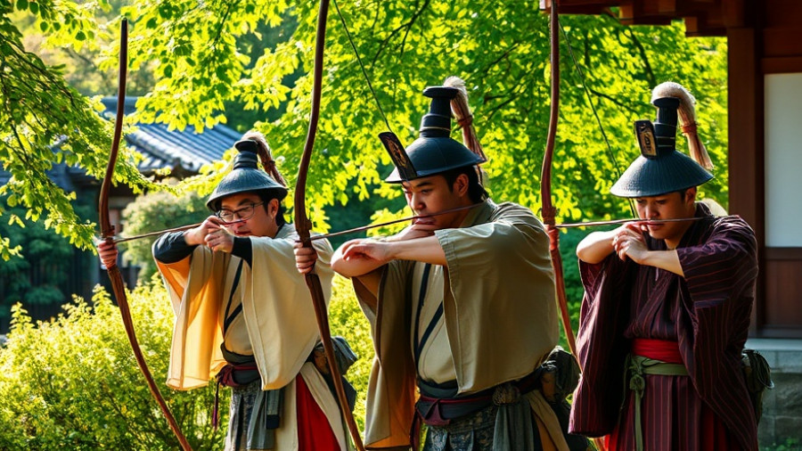 Cultural martial arts event showcasing traditional Japanese archers in Japan.