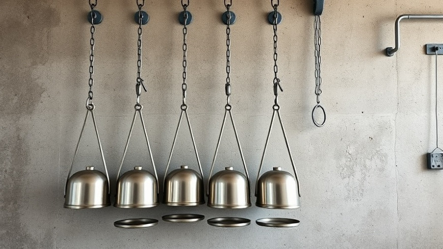 Row of shiny metal ladles hanging, representing SNAP benefits delay and seniors support.