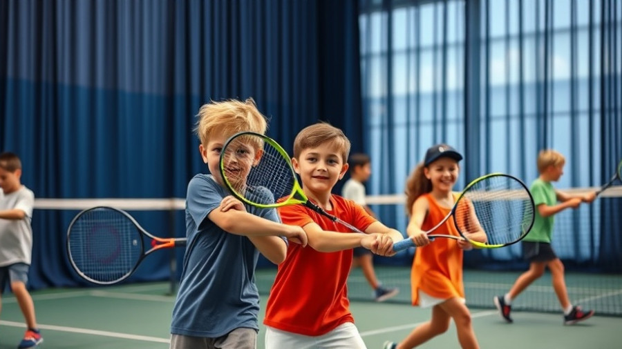 Children participating in a tennis program for autistic kids indoors.