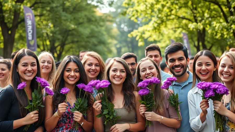 Walk to End Alzheimer’s raises $55K group photo with purple flowers.