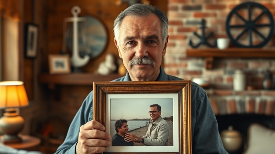 Mature man holding photo in a warm room, Early-Onset Alzheimer's support.