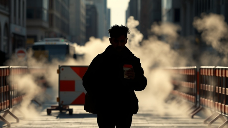 Silhouette walking through steam near barriers, long-term health coverage Muskegon.