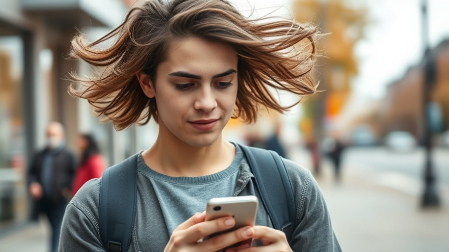 Person in orange sweater using a smartphone outdoors