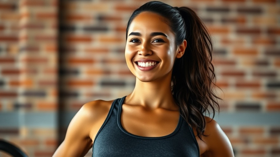 Confident woman in gym attire smiling for fitness guidance for retirees Muskegon.