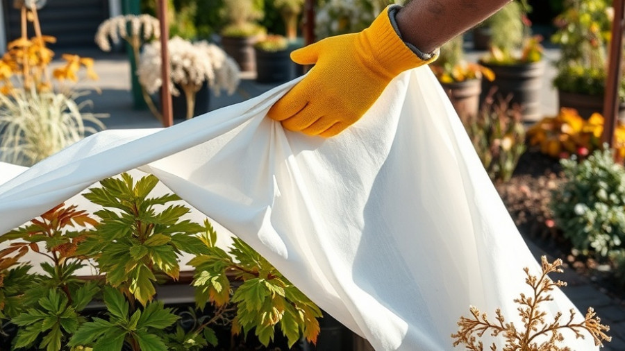 Person preparing garden beds for winter with protective cover.