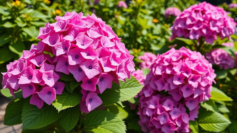 Lush garden with blooming pink and purple hydrangeas - how to tell if hydrangeas bloom on old wood.