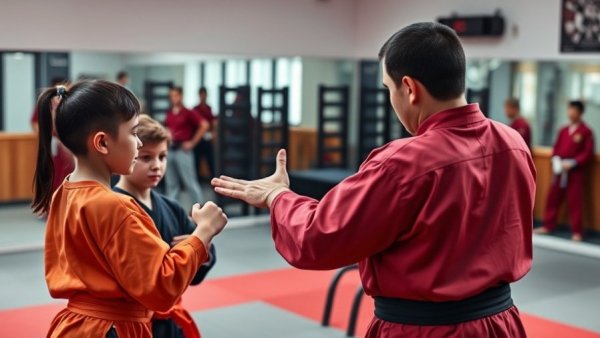Martial arts instructor teaching kids in Gurnee dojo.