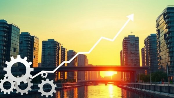 Affordable elderly housing Muskegon concept with modern buildings and growth graph.