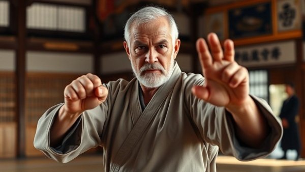 Experienced martial arts instructor demonstrating skills in dojo.