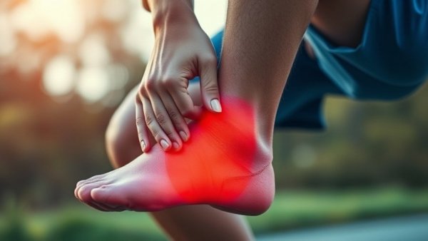 Athlete holding injured ankle, sports injury outdoors.