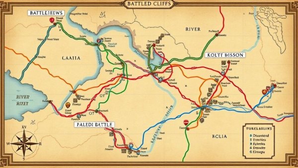 Historical map of troop movements at the Battle of Red Cliffs.