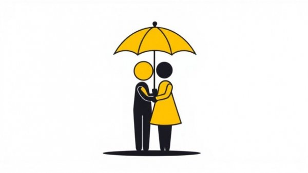 Minimalist illustration of figures under an umbrella, symbolizing low cost medical insurance Muskegon.