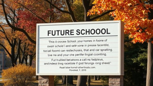 Signage for autism education center in Charlottesville in autumn setting.