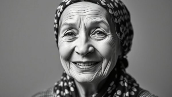 Black and white portrait of elderly woman symbolizing resilience in Alzheimer's care.