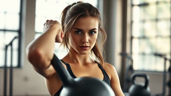 Building muscle after age 60 Muskegon: Woman lifting kettlebell.