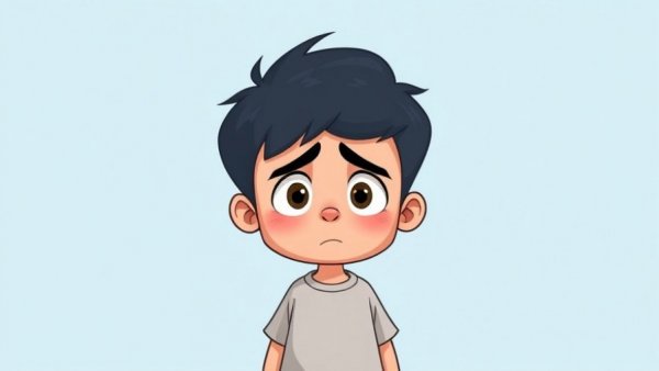 Cartoon of a worried young boy depicting social anxiety.