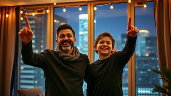 Joyful father and son celebrating together, fighting autism stigma.