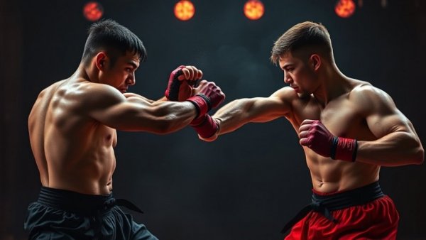 Dynamic scene of martial arts sparring with a high kick, promoting martial arts classes Gurnee.