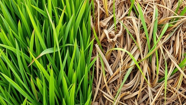Contrasting green and brown Bermuda grass showing winter browning.