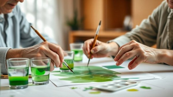 Elderly individuals painting together in a memory care setting, truth-in-advertising memory care.