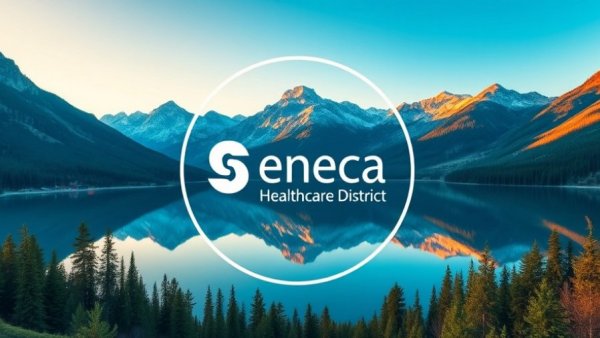 Seneca Healthcare District logo, mountain and lake scene.