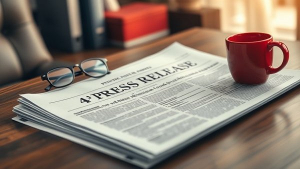 Office desk with press release and coffee; context for lawn fertilization and weed control services in Muskegon.