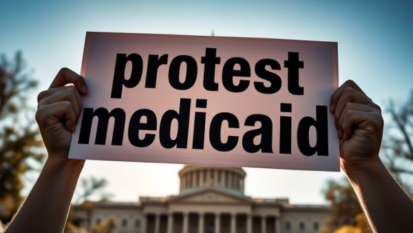 Hands hold 'protect medicaid' sign during protest about North Carolina Medicaid loss of coverage.