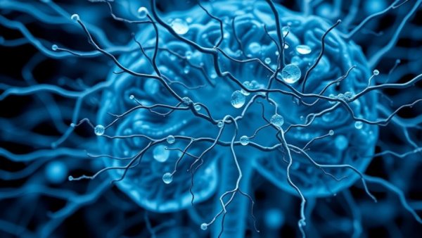 Detailed neural network showing Alzheimer's plaques, depicting Memory Loss in Alzheimer’s Disease.