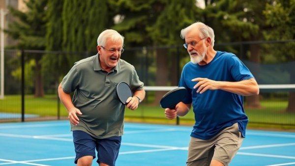 Older man and boy playing pickleball for Alzheimer's fundraising through sports.