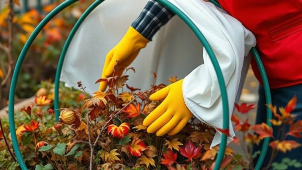 Winterizing garden beds in Muskegon with protective cover.