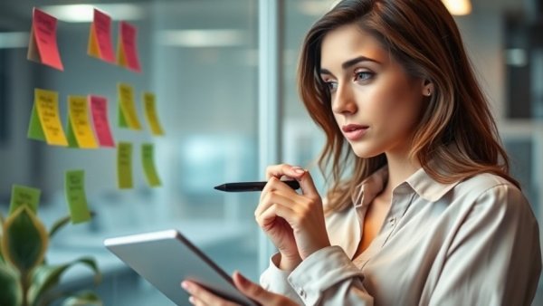 Young woman analyzing growth strategies in a modern office, Perion Network revenue growth.