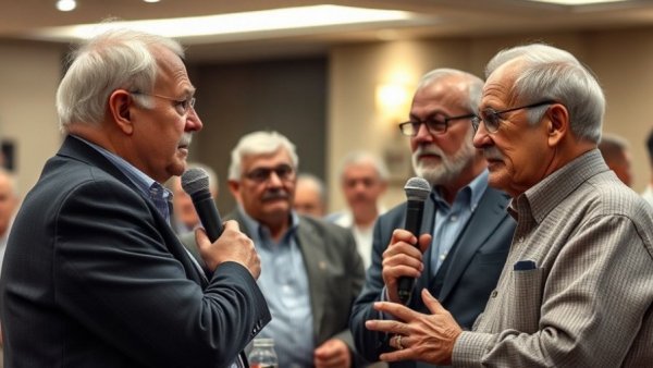 Elderly men discussing Medicaid and Medicare in North Country.