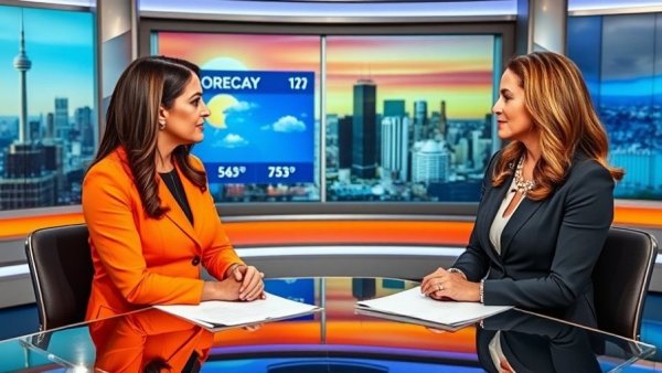 News broadcast with two women discussing in a studio setting.