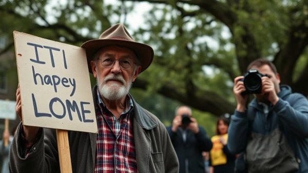 Elderly man at street protest, Shelby Michigan.