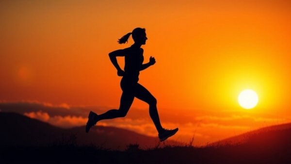 Runner silhouetted against sunrise with mountains, linking running injuries and poor sleep.