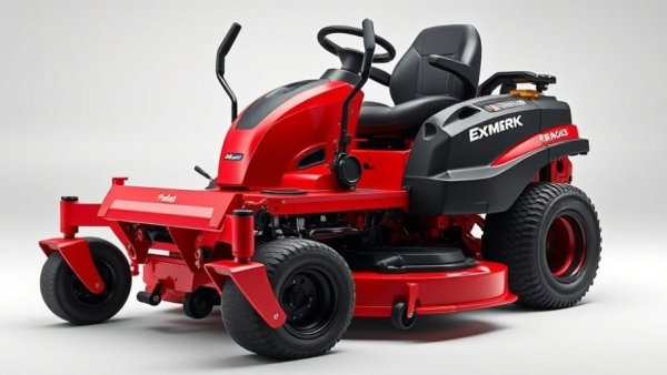 Sleek 2026 Exmark Radius zero-turn mower in studio, vibrant red and black.