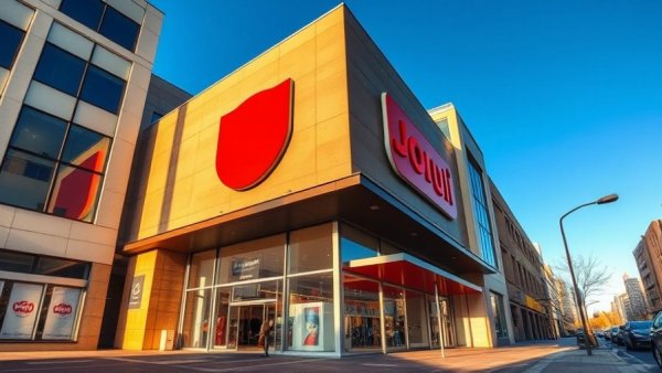 Large retail store entrance with red logo in sunny Muskegon.