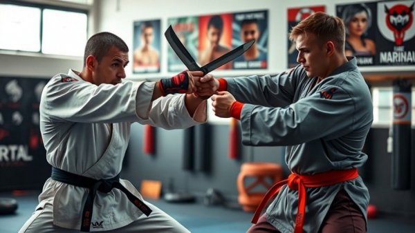 Dekiti Tirsia Siradas Kali practitioners demonstrating knife defense techniques.