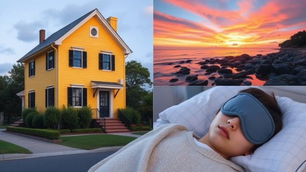 Local Fun and Beach Retreats for Health collage: house, beach, sleep.