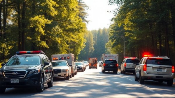 Vehicles and emergency response to lawn care materials spill on Parham Road.