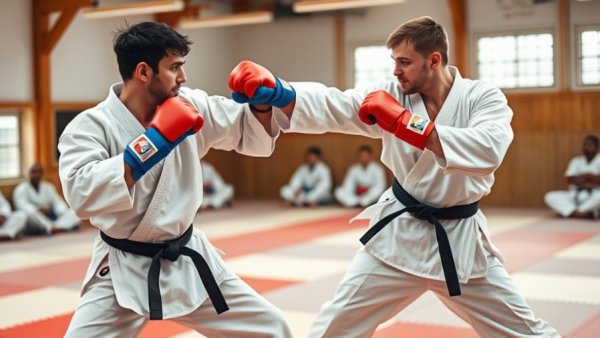 High-level karate training in Fernie with martial artists sparring.
