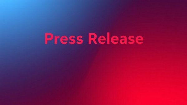 Press release announcement image with gradient background